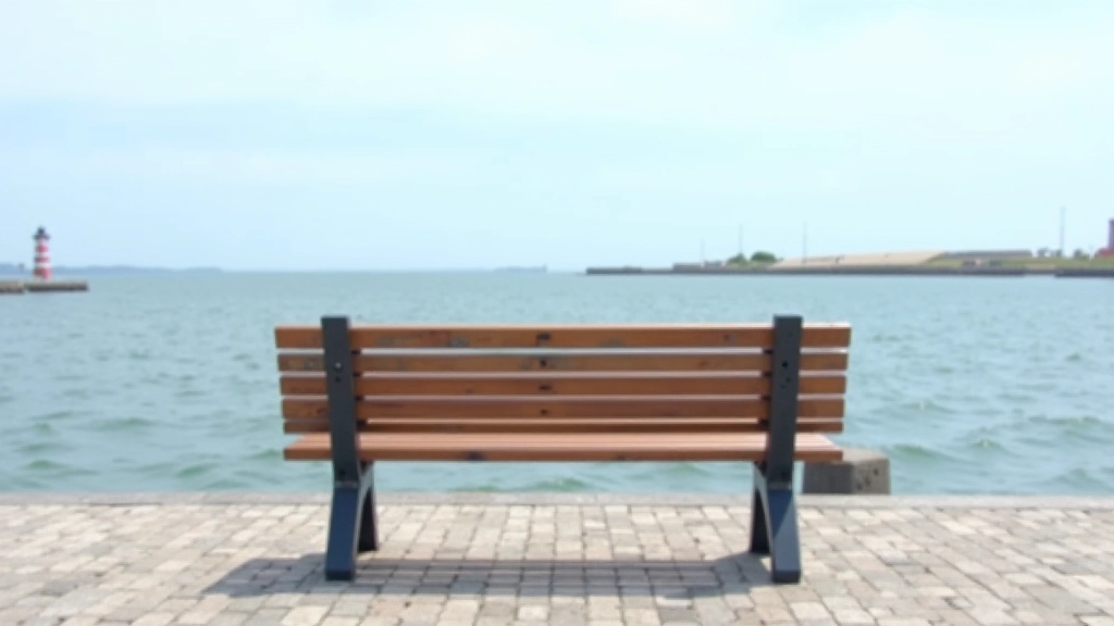 Bench seating area overlooking the sea at Dún Laoghaire waterfront with coastal landscape